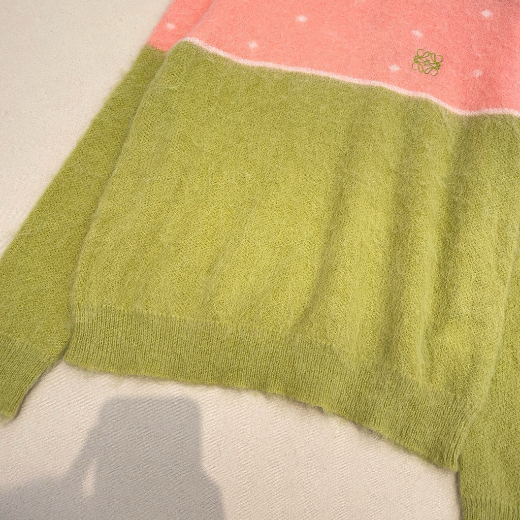 Women's Spring and Autumn Color Blocking Round Neck Mohair Long Sleeve Knit Sweater #74732