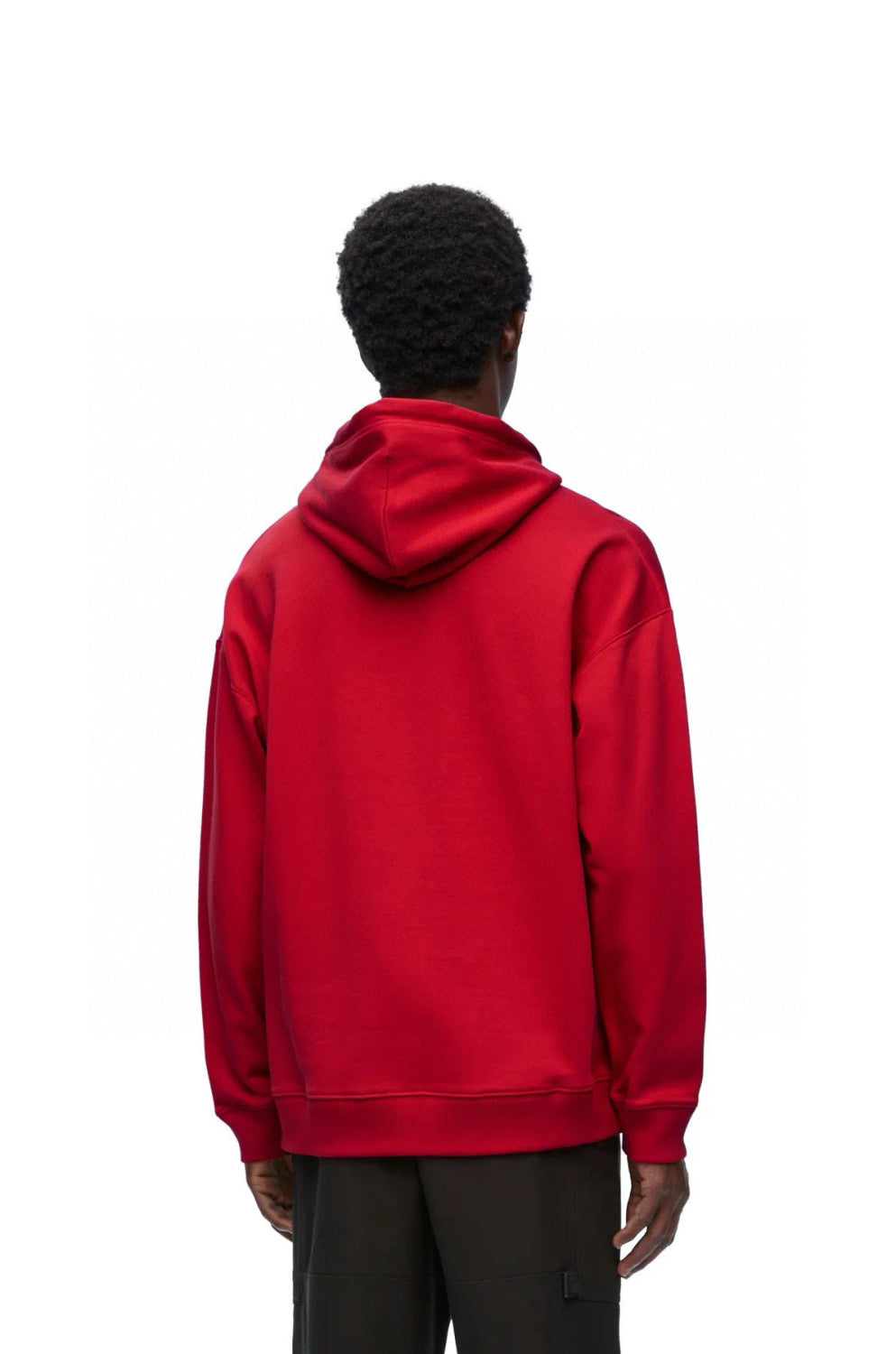 Men's Spring and Fall Red Logo Leather Label Drawstring Hooded Sweatshirt Pullover #98218