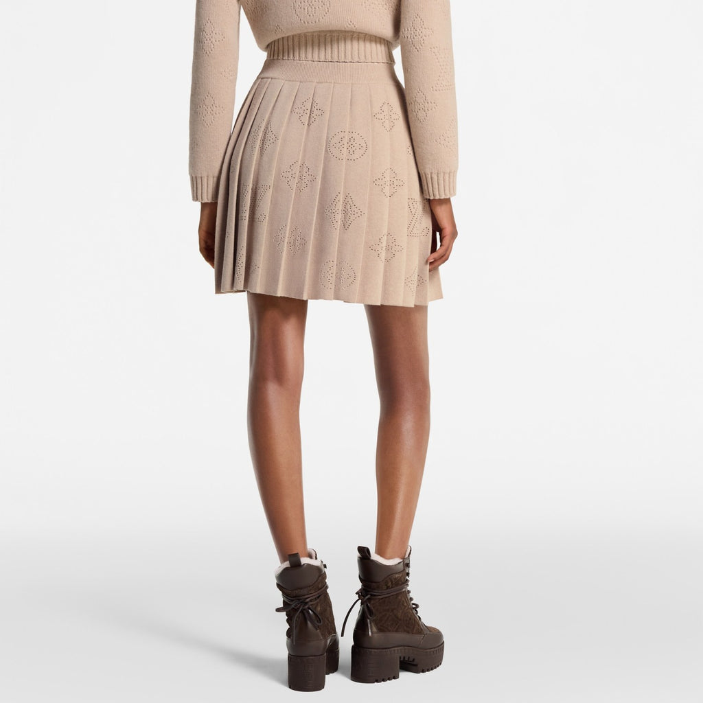 FallWinter 2025 Women's New Monogram Logo Hollow-Out Jacquard Pleated High-Waisted Midi Skirt #83152A