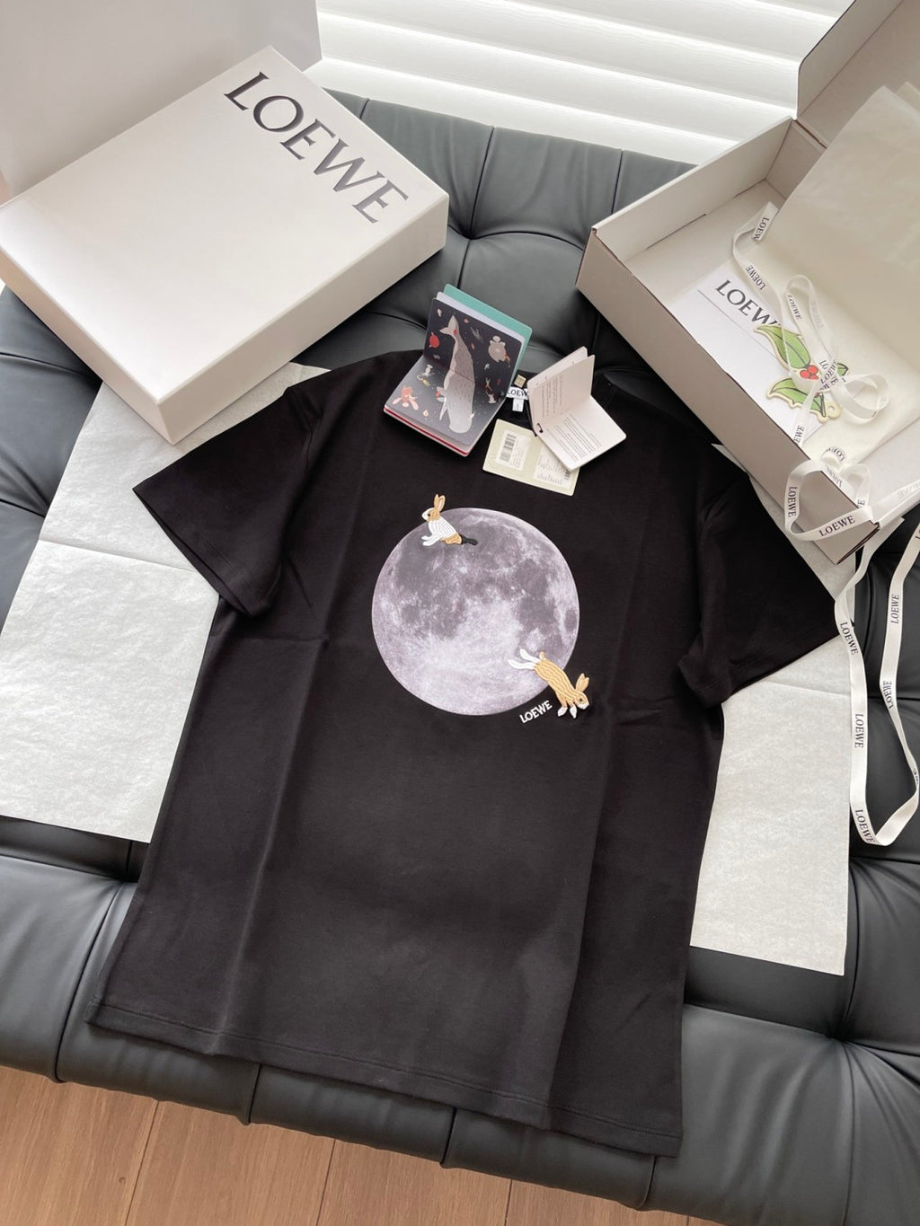 Women's Spring and Autumn Moon Print Black Long Sleeve T-shirt #74646