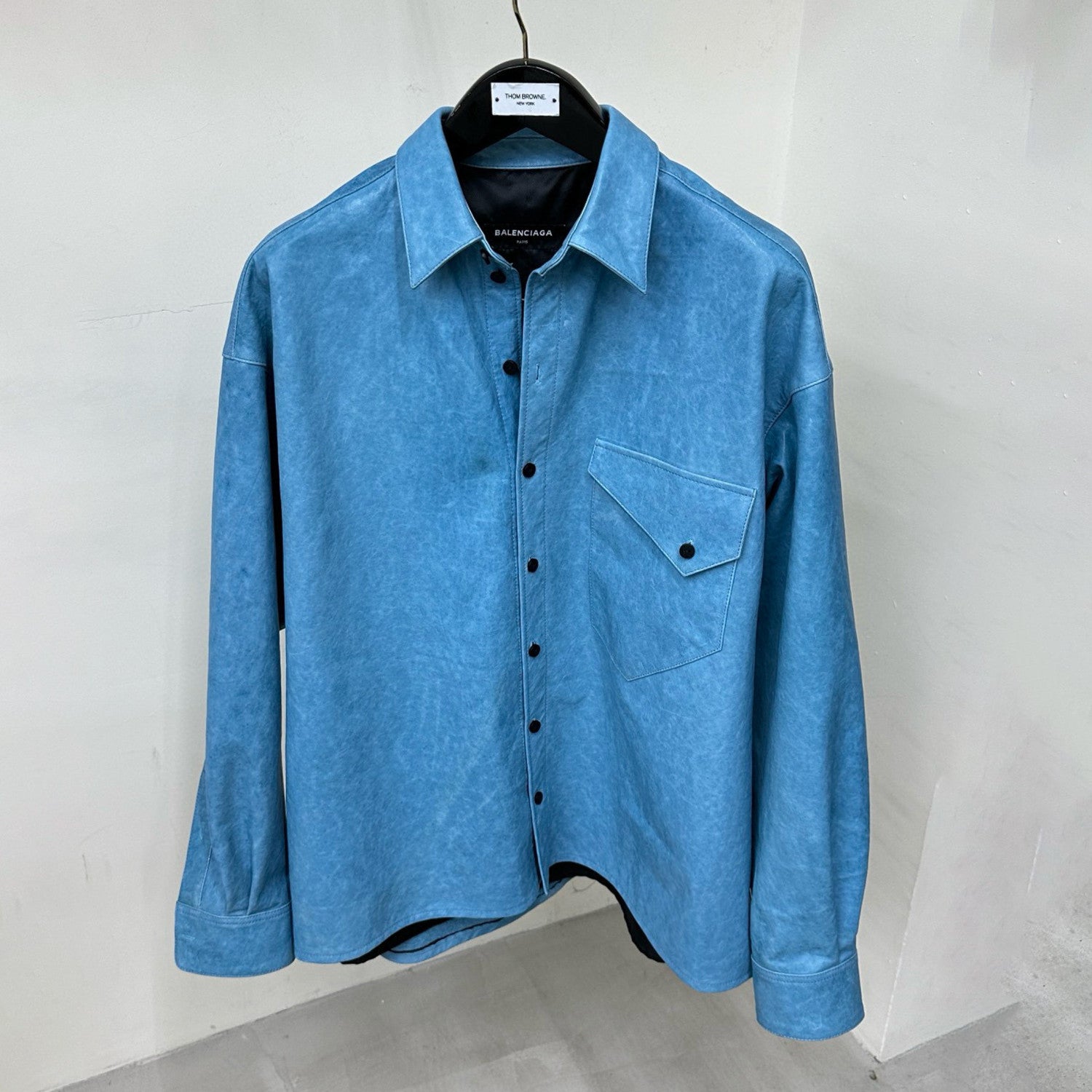Men's Spring And Summer Fashion Solid Color Do Old Washed Loose Long-Sleeved Sheepskin Shirt Ngvp #8135