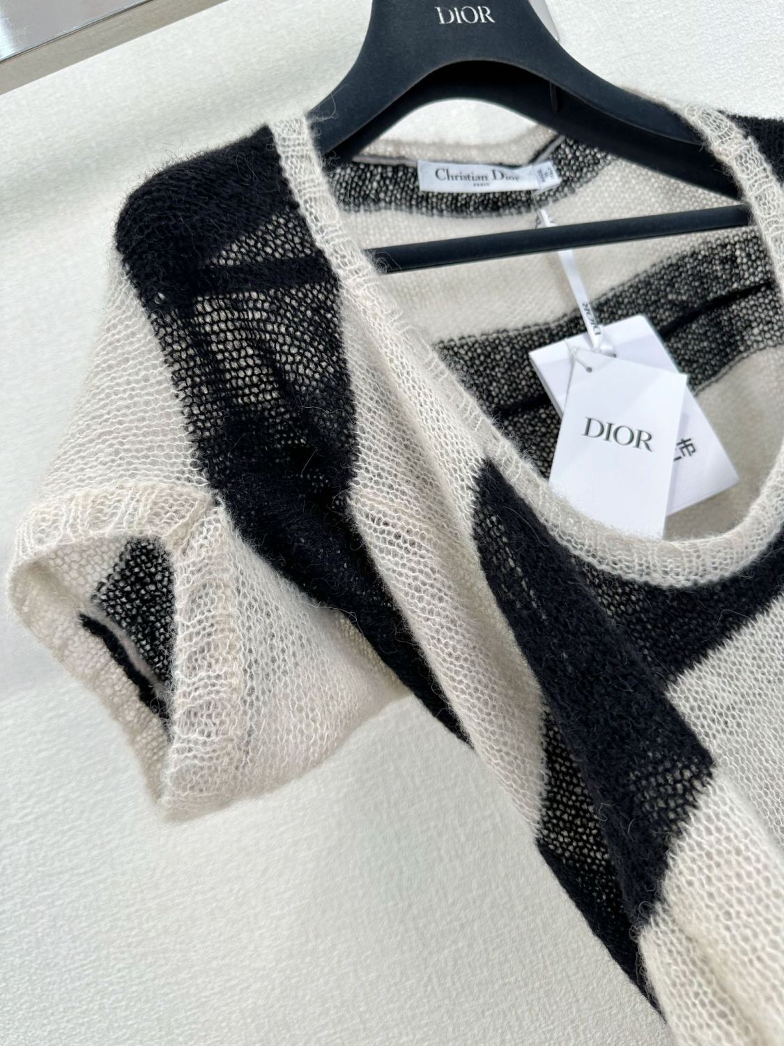 Women's Summer Striped Asymmetric Cashmere Loose Short Sleeve Sweater T-Shirt #72549