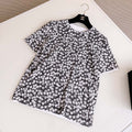 Women's Summer Floral Print Round Neck Short Sleeve Cotton Pullover T-Shirt Ngvp #9451