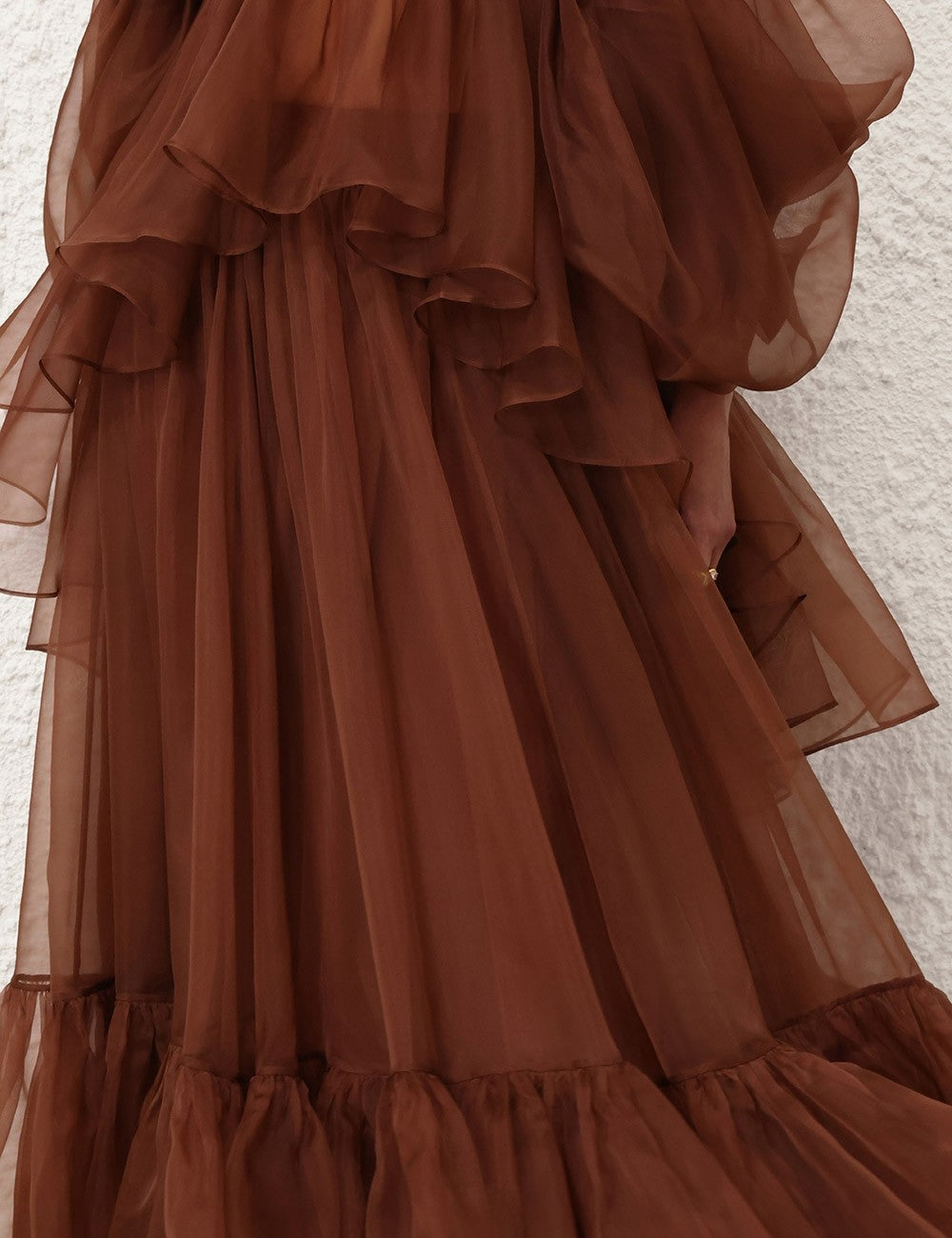 Women's Spring/summer Brown Hanging Neck Hundred Pleats Silk Dress Elegant And Noble Thin Gauze Large Hem Top Half Skirt Suit Set #71356