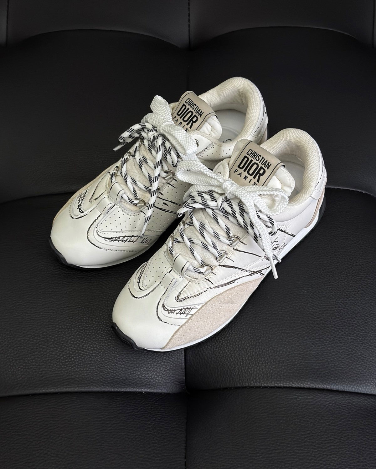 CD D-Sketch Men's And Women's Solid Color Nylon And Cowhide Leather Letter Print Round Toe Low-top Lace-up Casual Shoes #77873