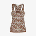Women's Summer Brown FF Print Cotton Knit Top Fitted Sleeveless Vest #72933