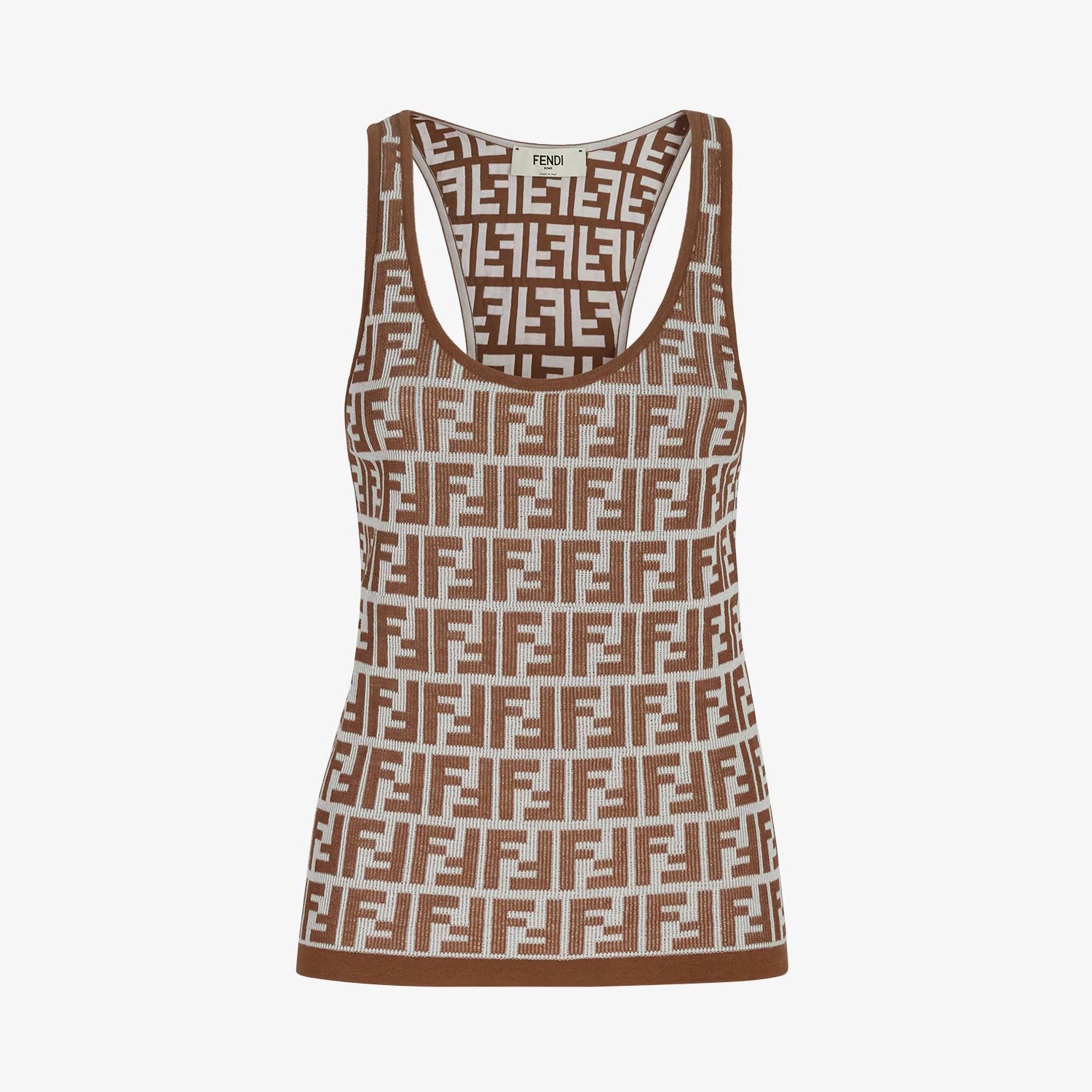 Women's Summer Brown FF Print Cotton Knit Top Fitted Sleeveless Vest #72933