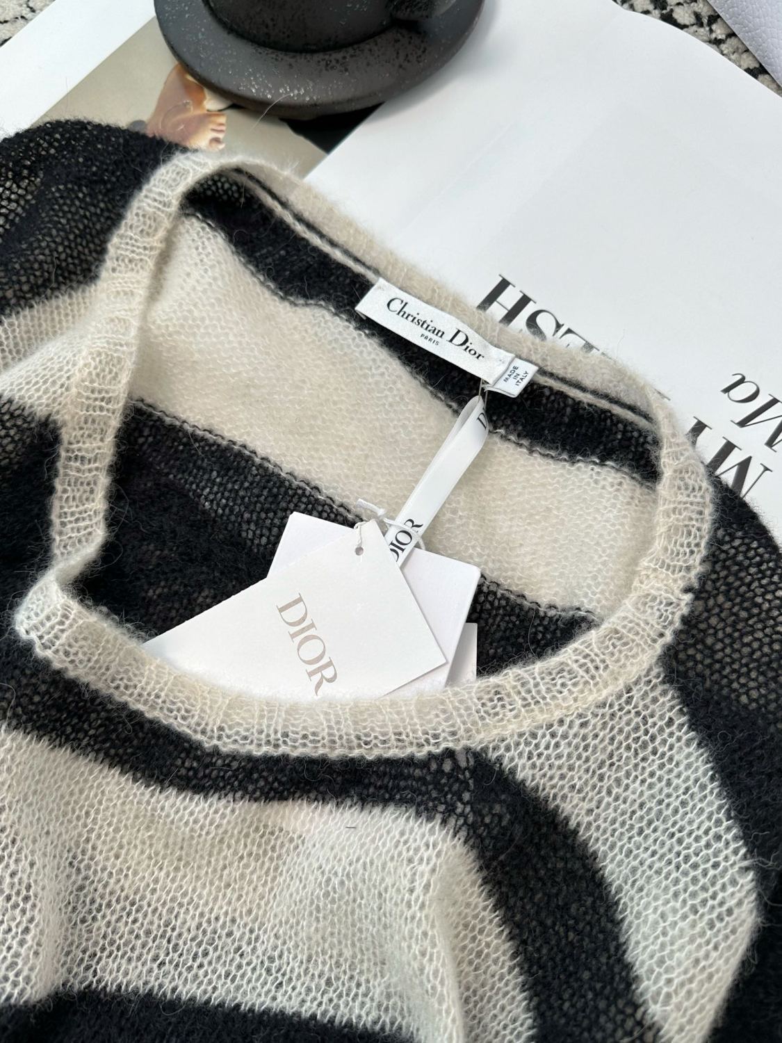 Women's Summer Striped Asymmetric Cashmere Loose Short Sleeve Sweater T-Shirt #72549