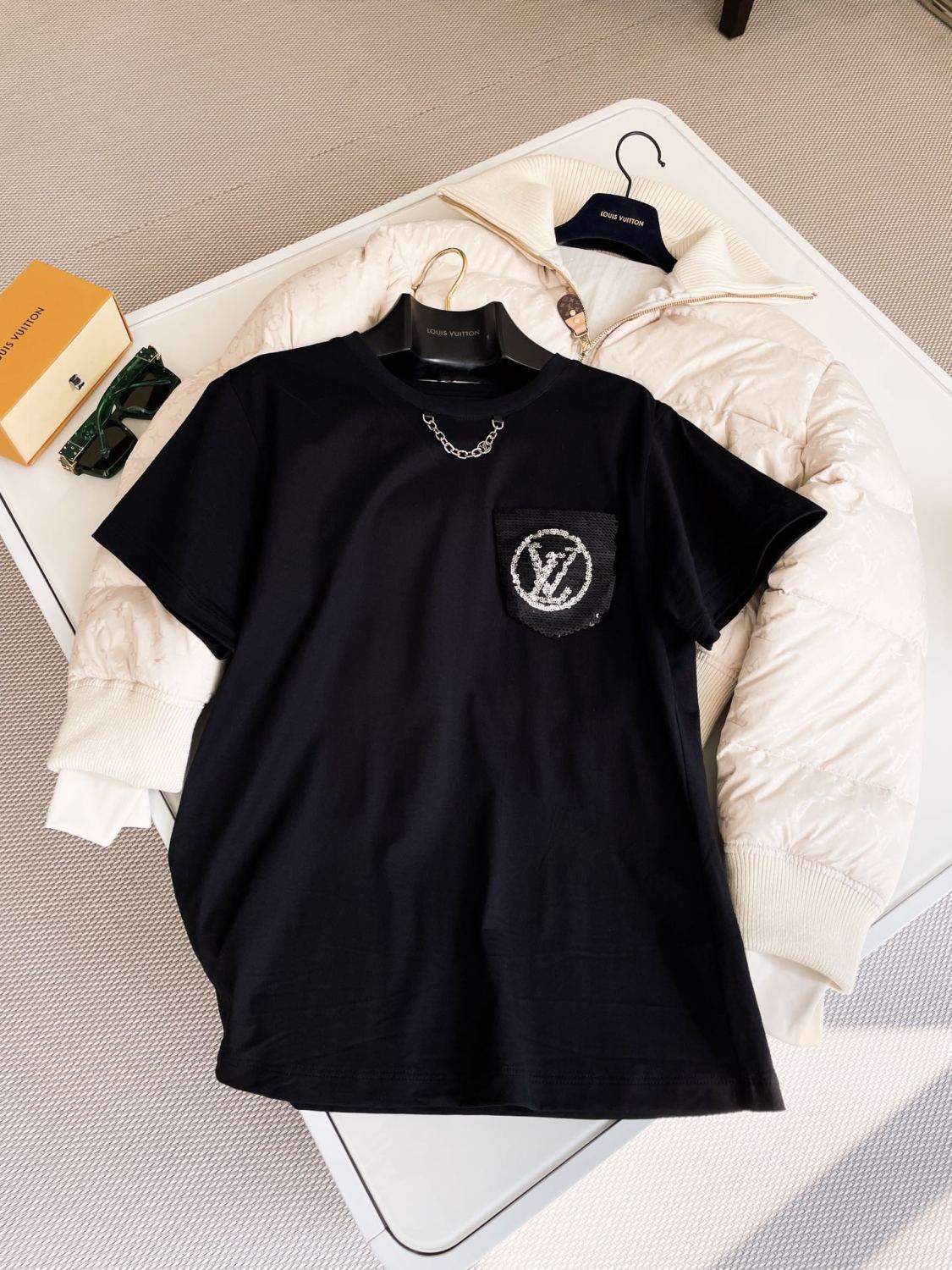 Women's Summer Solid Color Sequin Print Round Neck Cotton Short Sleeve T-Shirt #73936