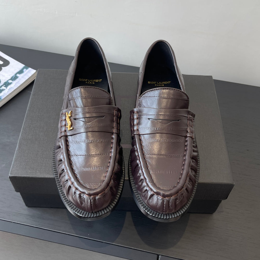 YS Women's Four Seasons Solid Color Round Toe Low Top Flat Heel Loafers Leather Casual Shoes #81342