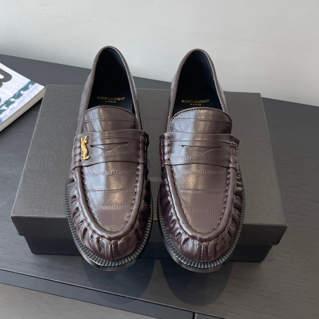 YS Women's Four Seasons Solid Color Round Toe Low Top Flat Heel Loafers Leather Casual Shoes #81342