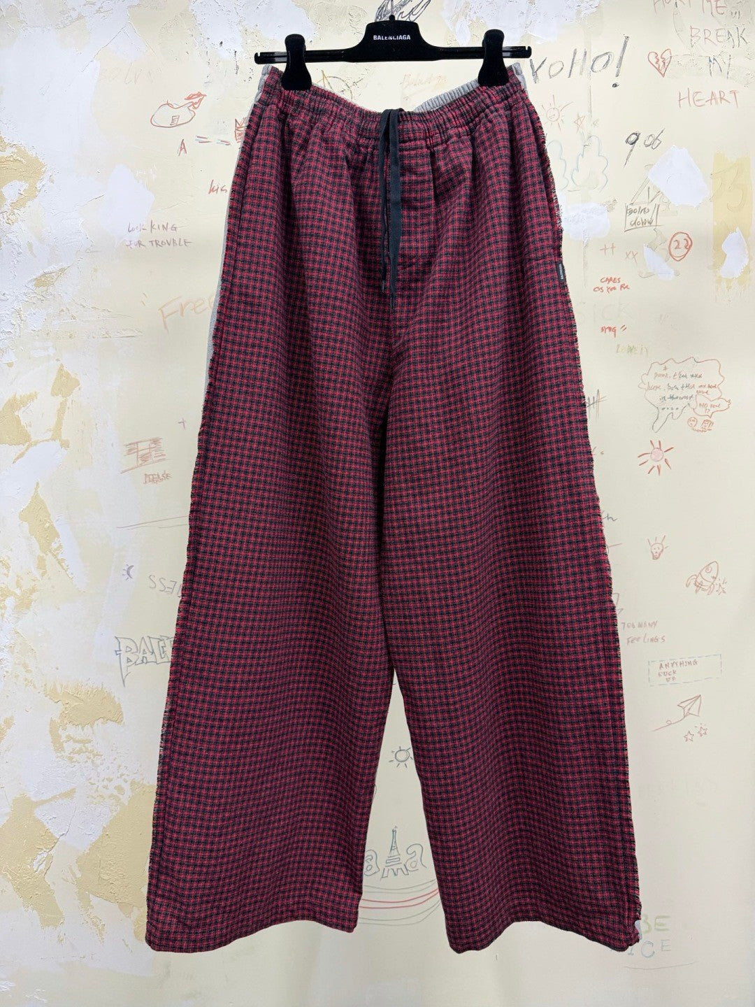 Unisex Blcg 2026SS Plaid patchwork Distressed finish Loose fit Trousers Pants #82535A