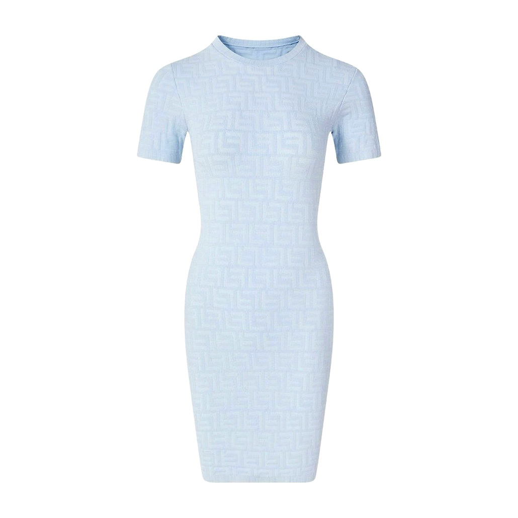 Women's Spring/Summer Solid Color Letter Printed Short Sleeve Round Neck Knit Dresses #72619