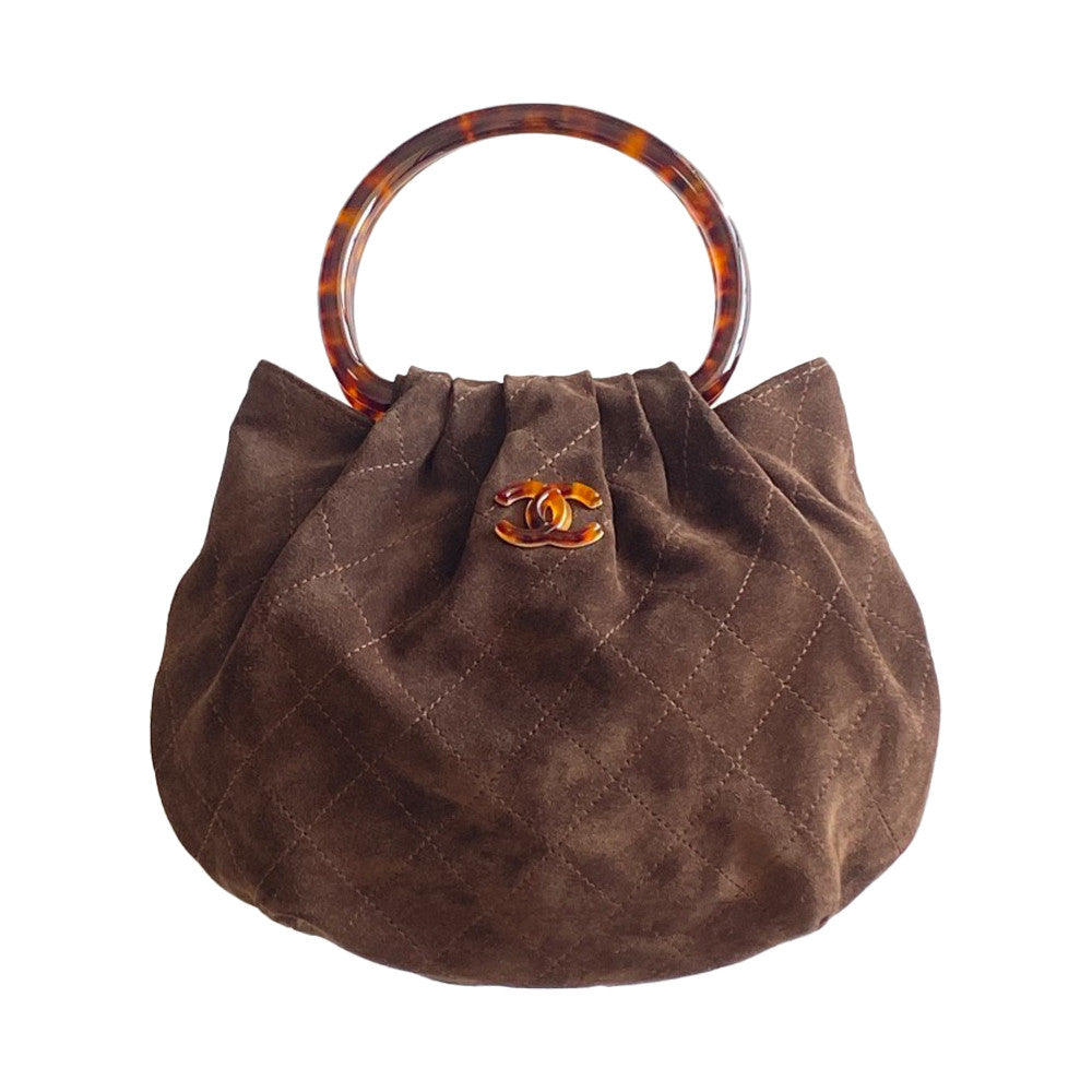 26C Women's Tortoiseshell Acrylic Handbag with Gold Metallic Ingot Design and Suede Finish #83224A