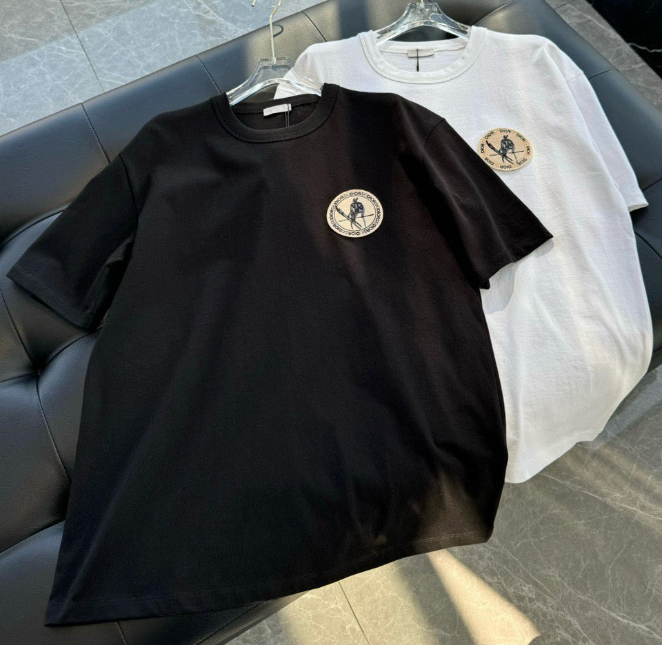 CD Men's Summer Embroidered Round Label Solid Colour Round Neck Cotton Short Sleeve T-Shirt #97823