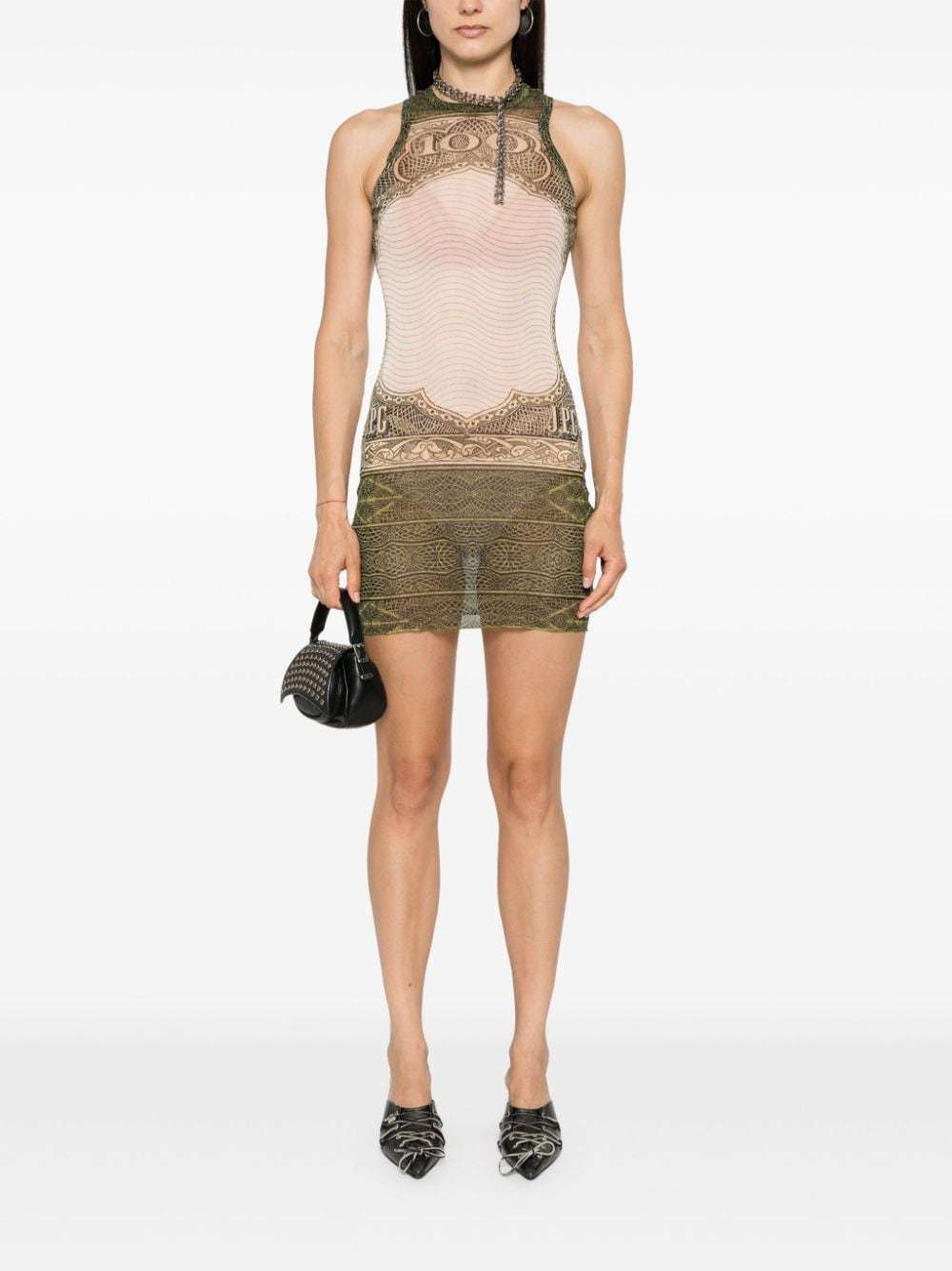 Jean Paul Gaultier Women's Summer Vintage Printed Smock Embroidered Mesh Pattern Round Neck Casual Sleeveless Dresses Ngvp #9374