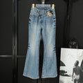 Women's Spring And Fall Blue High-waisted Thin Slim Stretch Flare Jeans Pants #73217