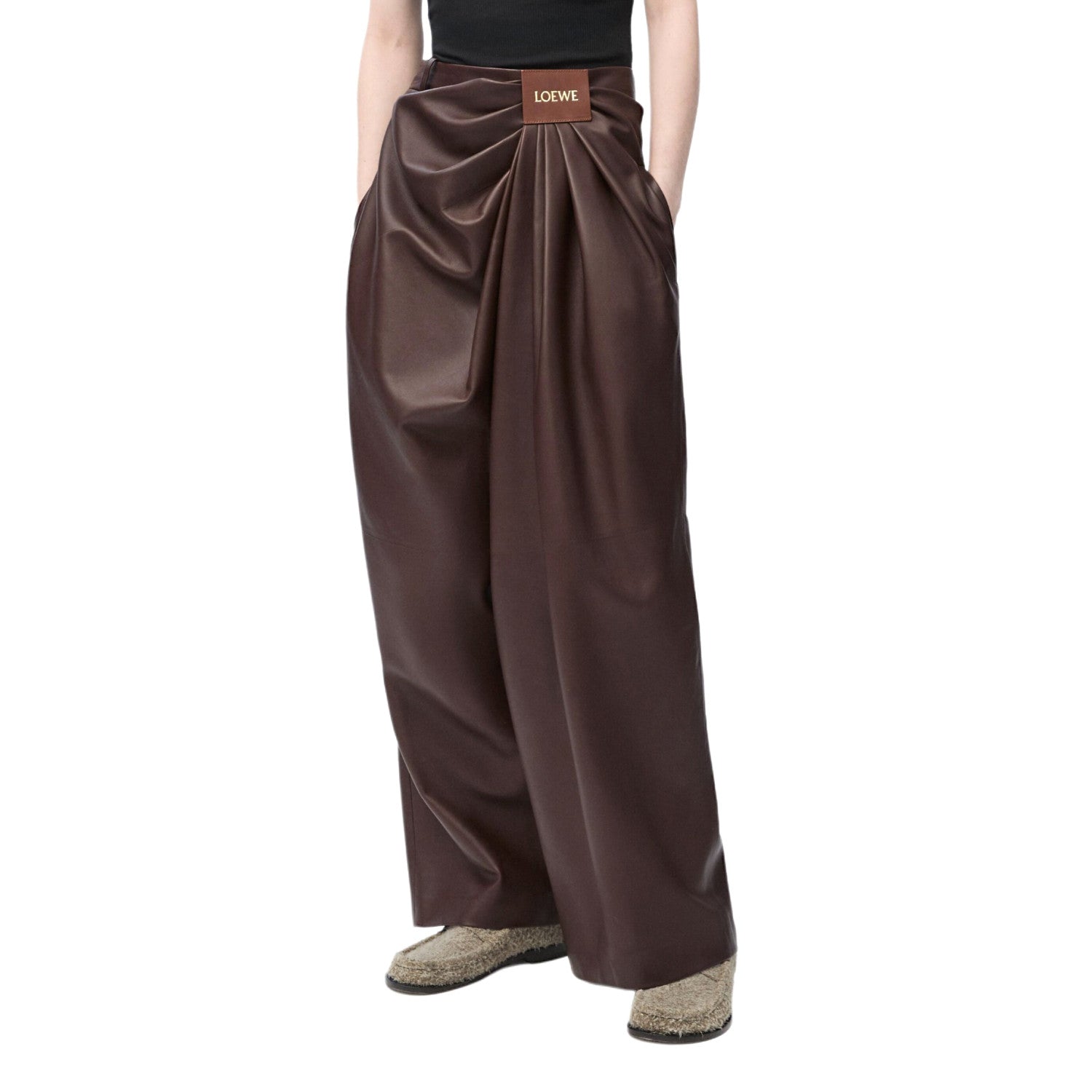 Women's Spring/Autumn Solid Color Pleated Sheepskin Long Pants #77938