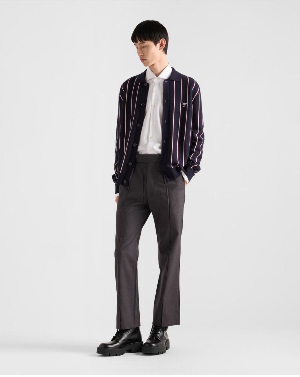 men's Fall/winter 2025 Striped Embroidered Long-sleeve Sweater Single-button Fashion Loose-fit Cardigan #81938A