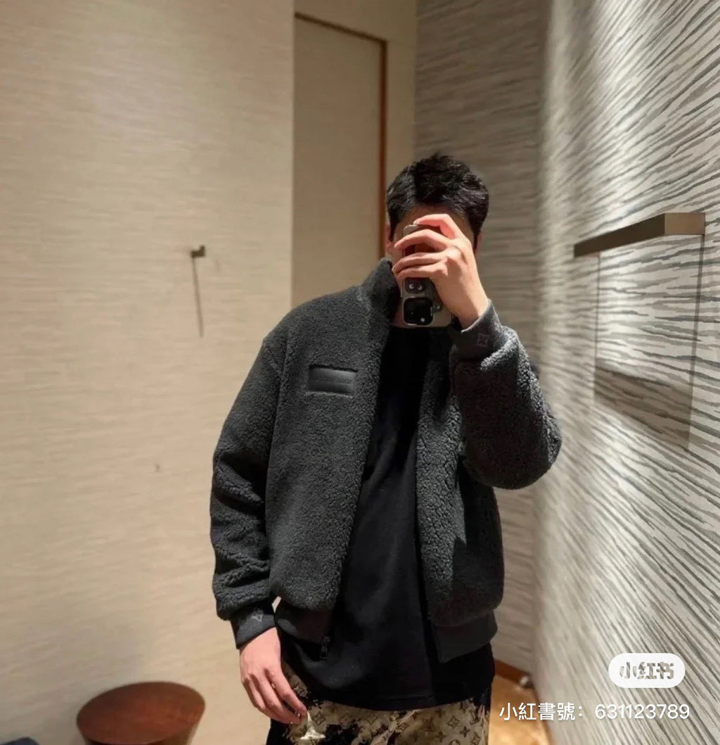 Men's Spring & Autumn Solid Color Logo Jacquard Suede Drawstring Zipper Long Sleeve Jacket #71471