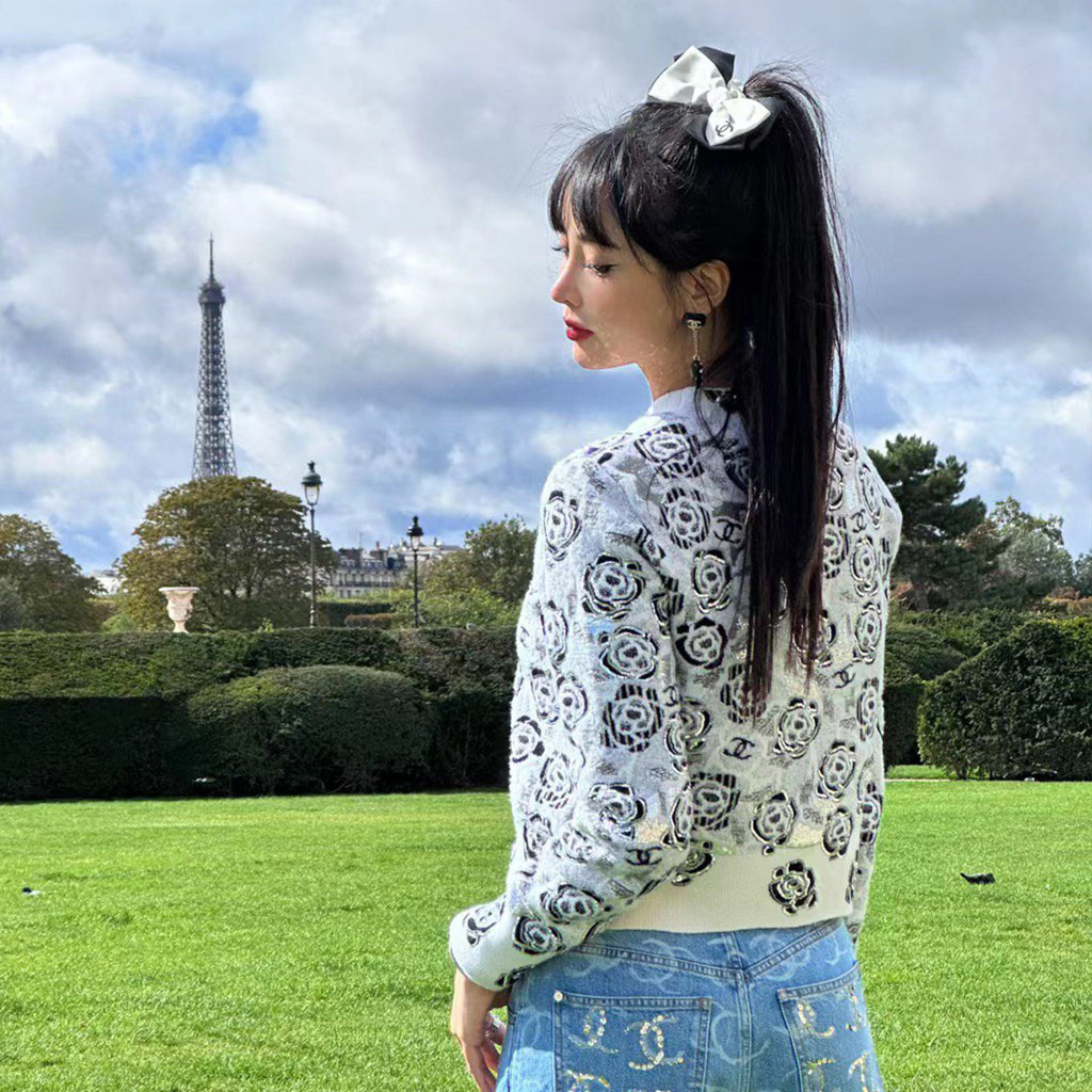 Women's Fall And Winter Sequin Cashmere Sweater Camellia Logo Jacquard Knit Pullover Sweater Knitted #71656