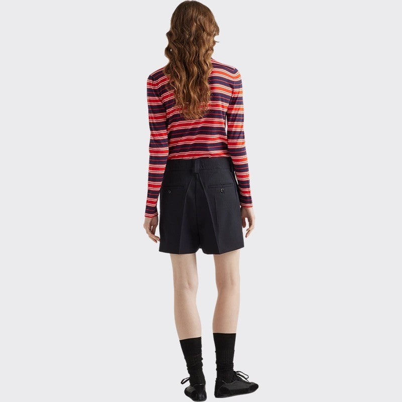 Women's Spring/Summer Striped Polo-neck Letter-print Long-sleeve T-shirt #75685