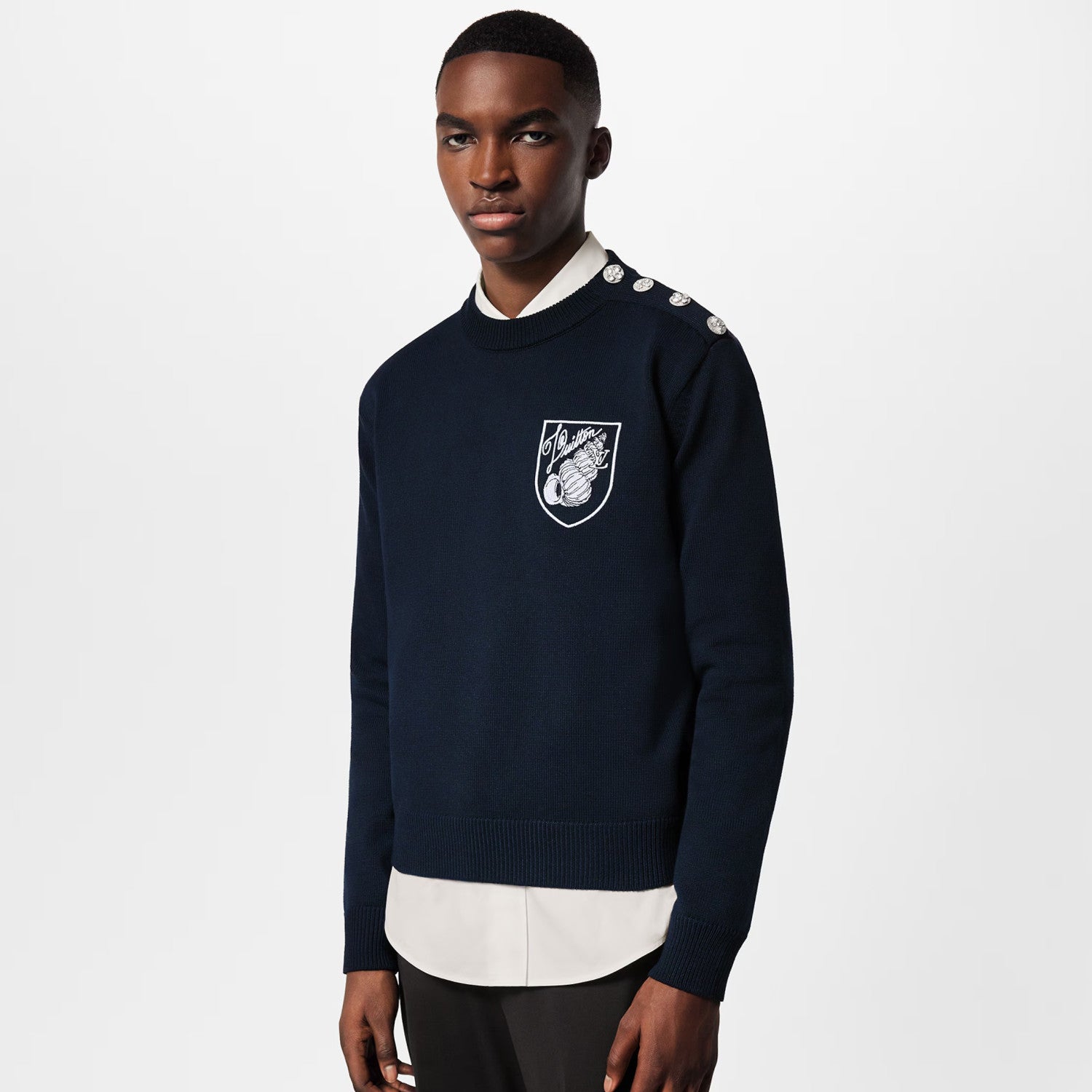 Men's Spring and Autumn Solid Color Logo Embroidery Round Neck Long Sleeve Knit Sweater #74314