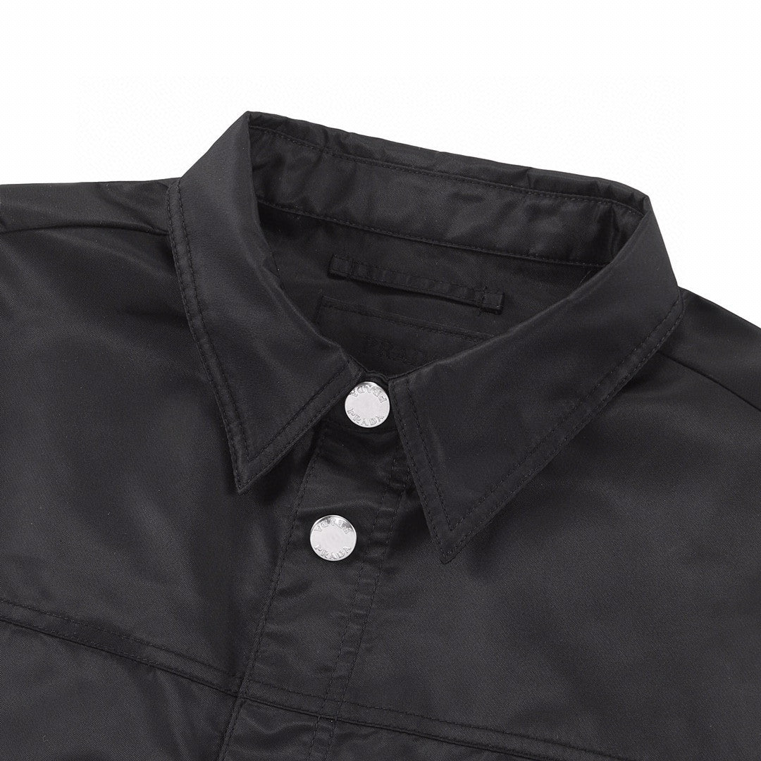 Men's Spring And Autumn Nylon Lapel Single-Breasted Long-Sleeved Shirt Casual Trousers Pants Suit Set #97887