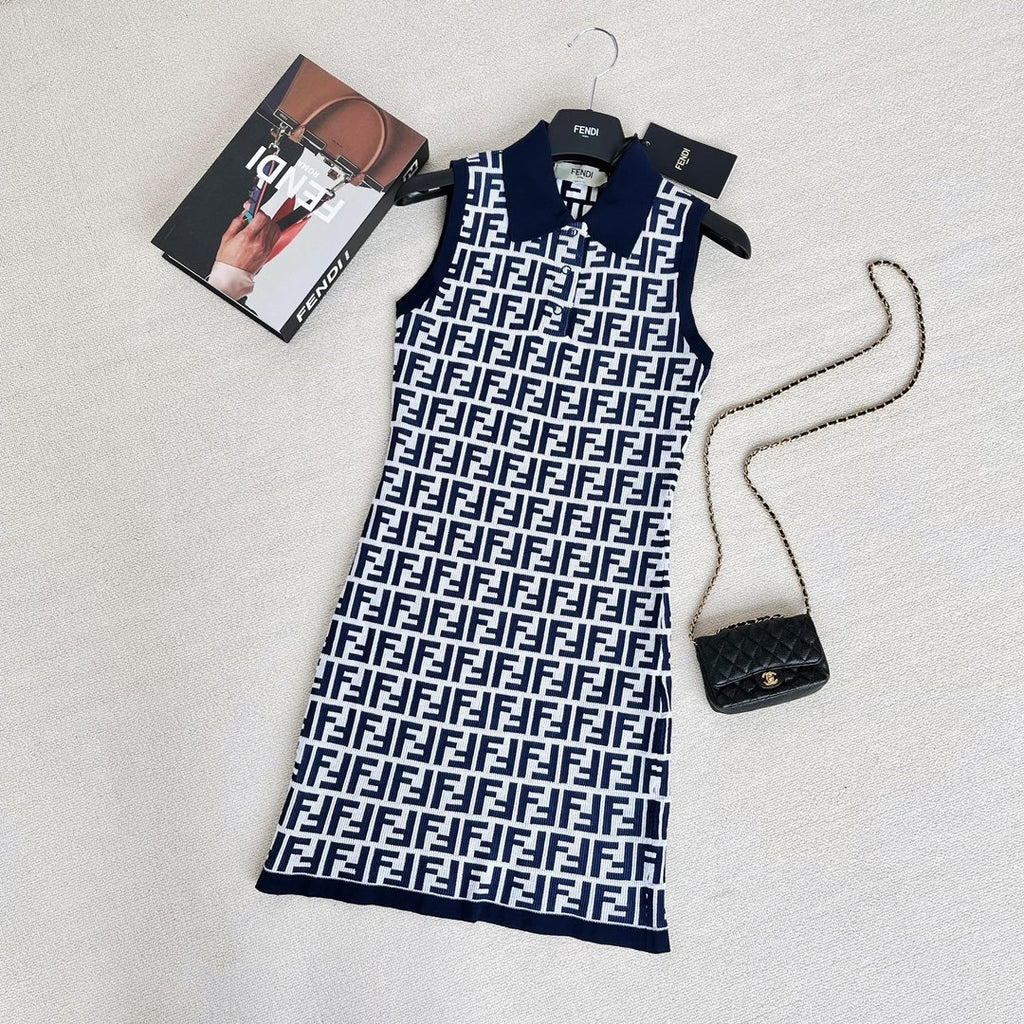 Women's Summer Blue Letter Printed Cotton Sleeveless Dresses #73433