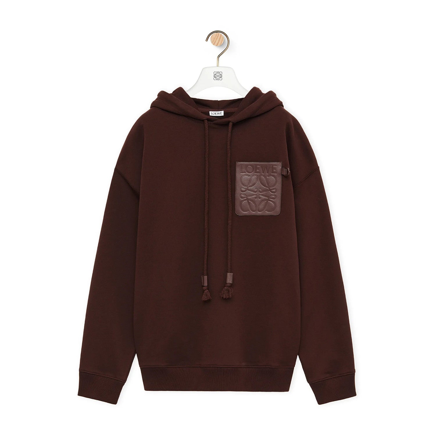 Men's Spring & Autumn Solid Color Logo Leather Label Drawstring Hooded Sweatshirt Pullover #98912