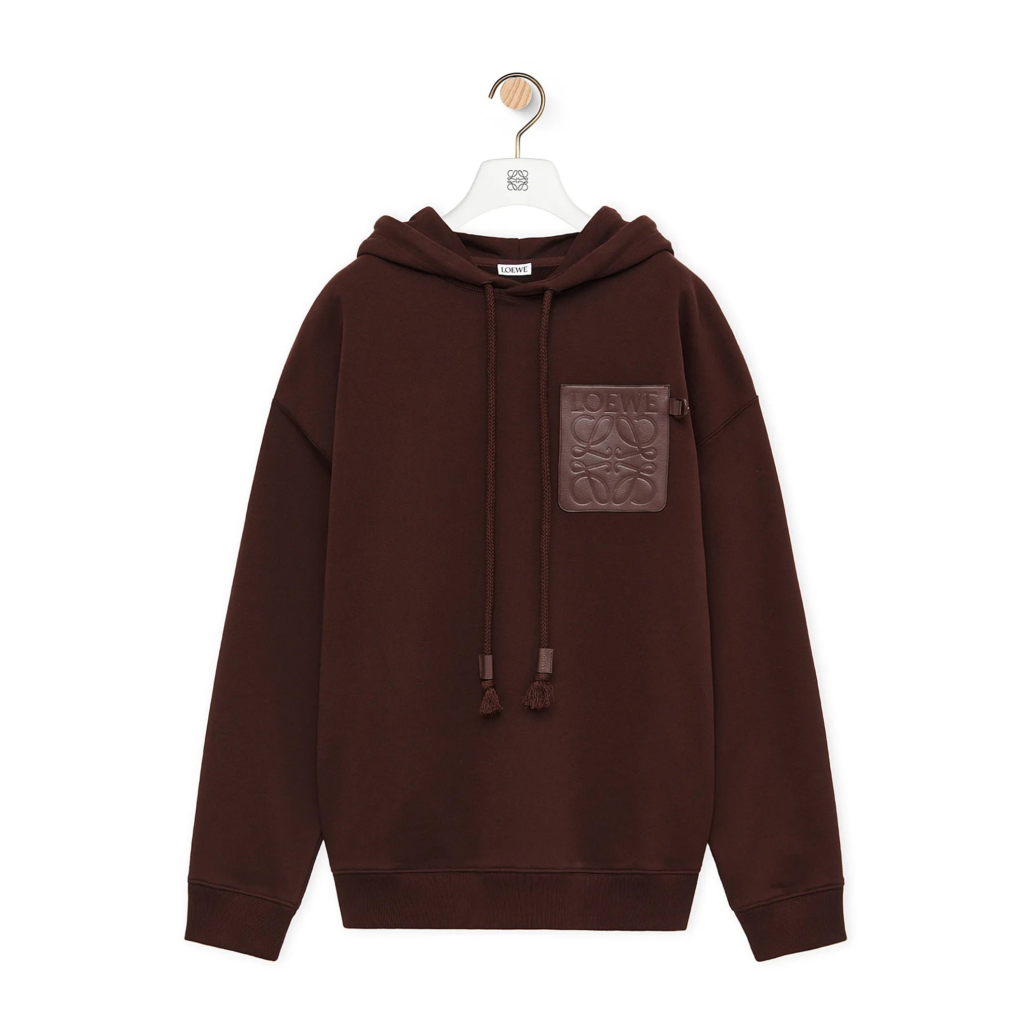Men's Spring & Autumn Solid Color Logo Leather Label Drawstring Hooded Sweatshirt Pullover #98912