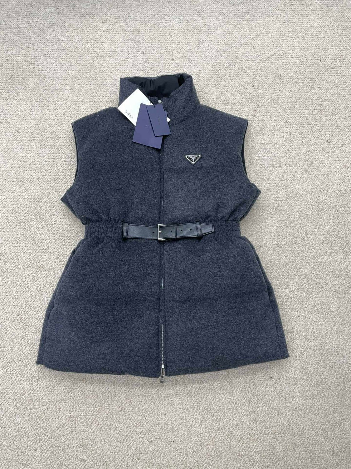 Women's Fall and Winter Logo Logo Standing Collar Belt Loose Zipper Sleeveless Puffer Down Vest Jacket #73967