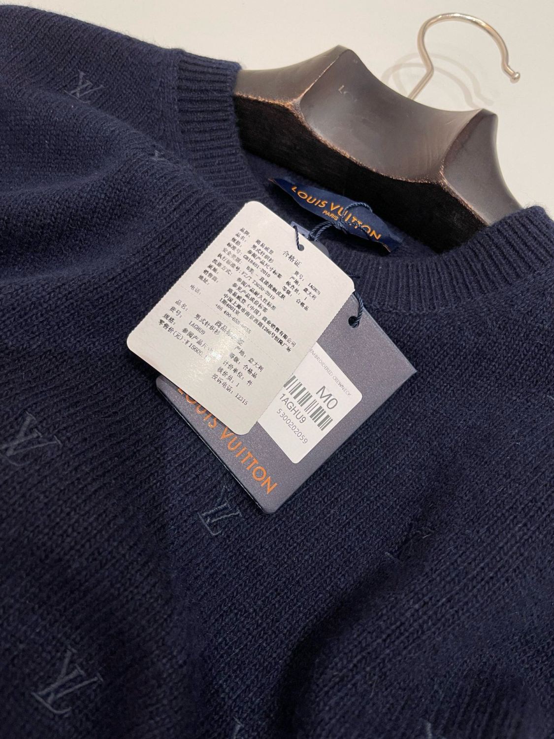 Men's Spring and Autumn Solid Color Embroidery Logo Printed Crew Neck Knit Wool Sweater #73953