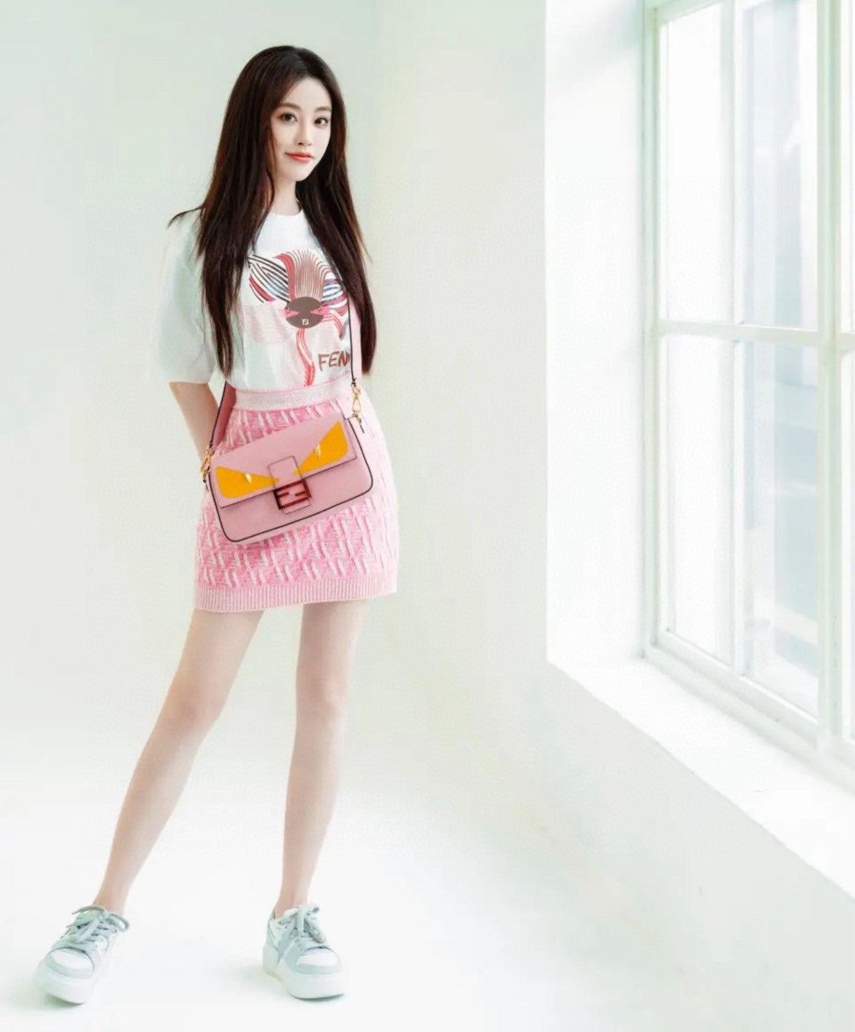 Women's Summer Pink Floral Print Round Neck Cotton Short Sleeve T-Shirt #75836