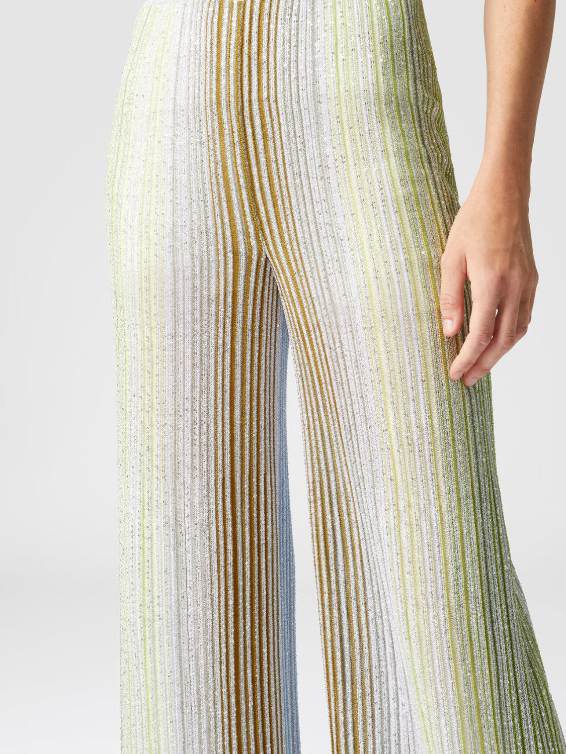 Missoni Women's Spring And Summer Fashion Elegant Colorful Striped Golden Silk Knit Clashing Sleeveless Vest T-shirt Casual Pants Set Suit Ngvp #1758