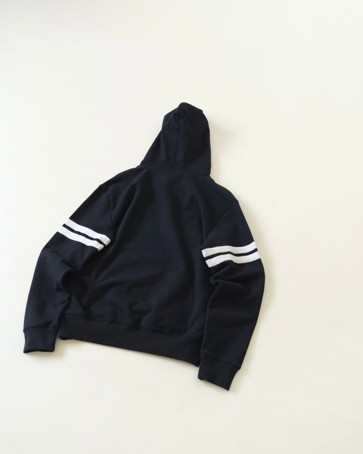 Women's Spring and Autumn Black Striped Hooded Drawstring Long Sleeve Sweatshirt Pullover #72943