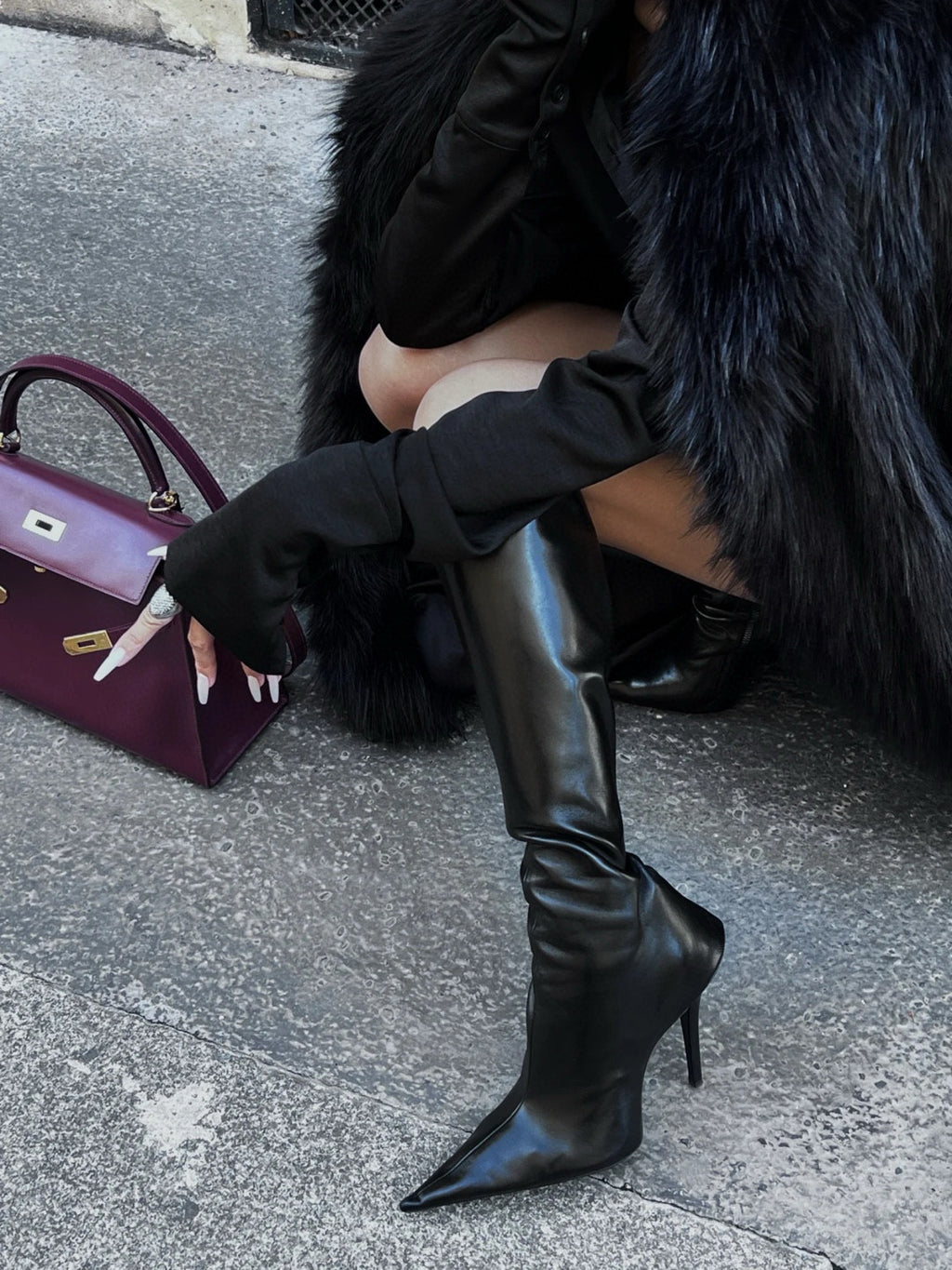 B Women's Spring Summer Autumn AVENUE110mm Boots Solid Color Stretch Napa Sheepskin Boots Leather Pointed Toe Fine Heel Boots Casual Shoes Ngvp #2114