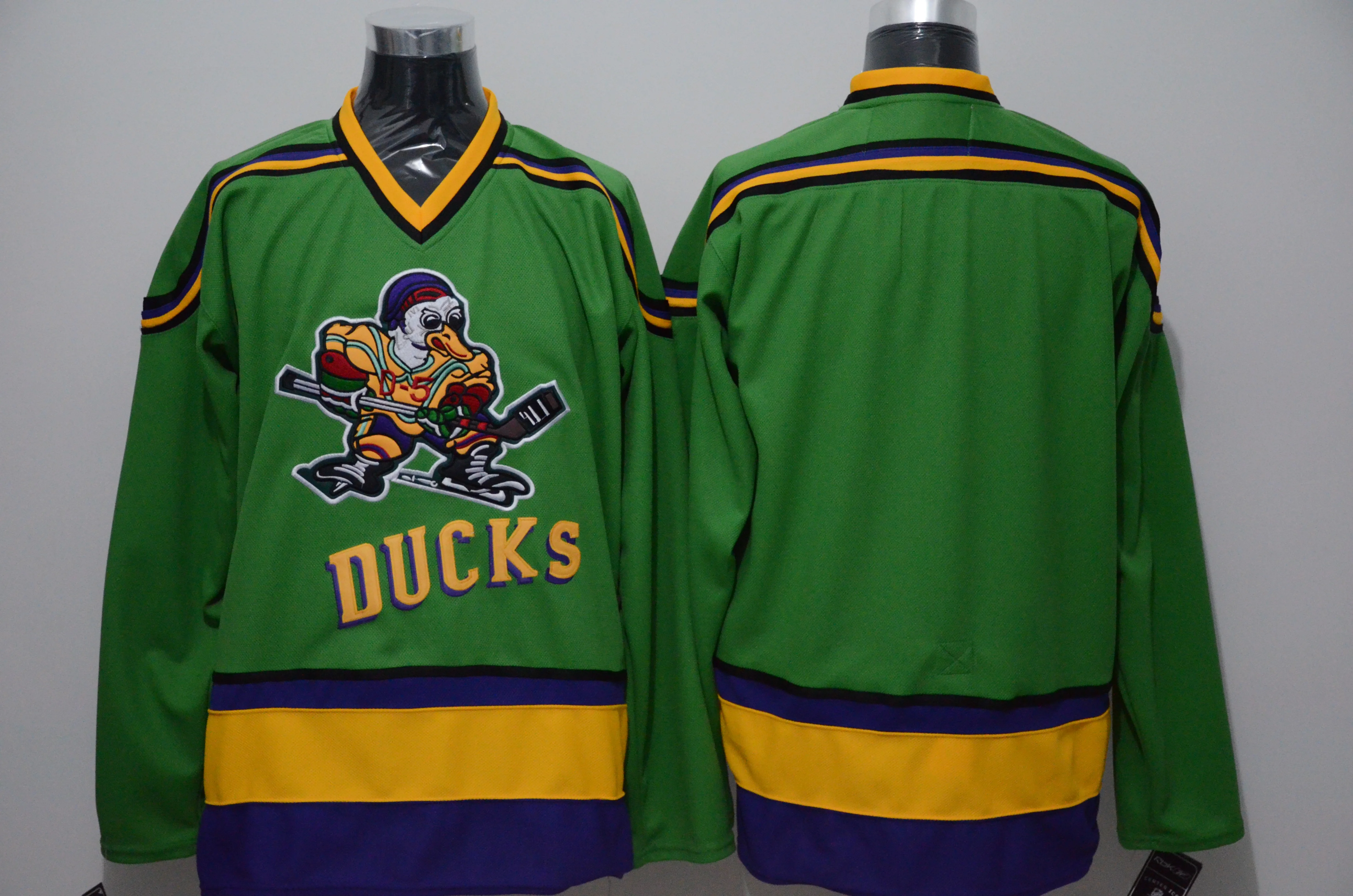 Customizable Anaheim Ducks Mighty Ducks Vintage Jersey - Green with Yellow and Purple Accents