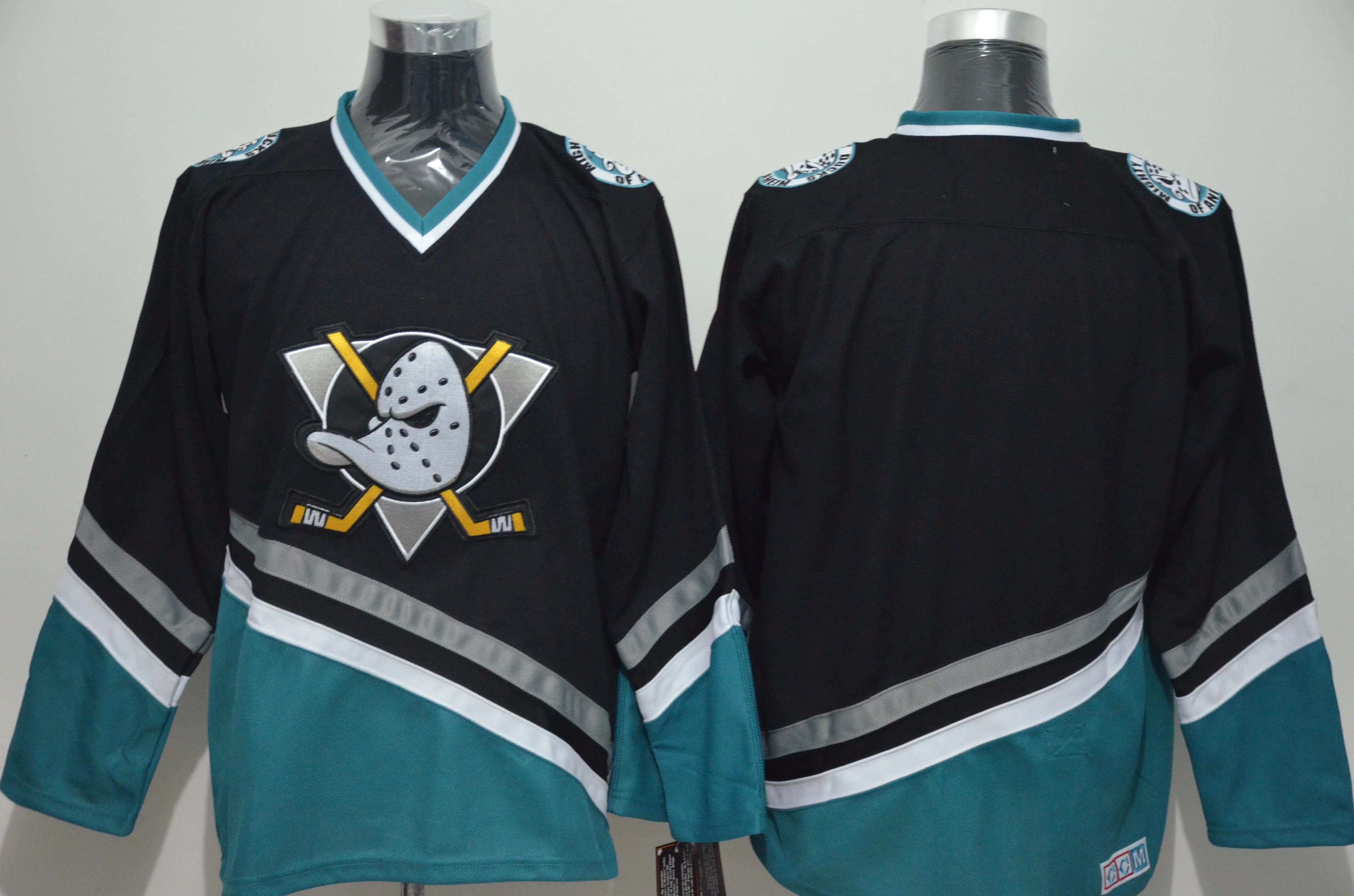 Customizable Anaheim Ducks Mighty Ducks Black and Teal Retro Jersey