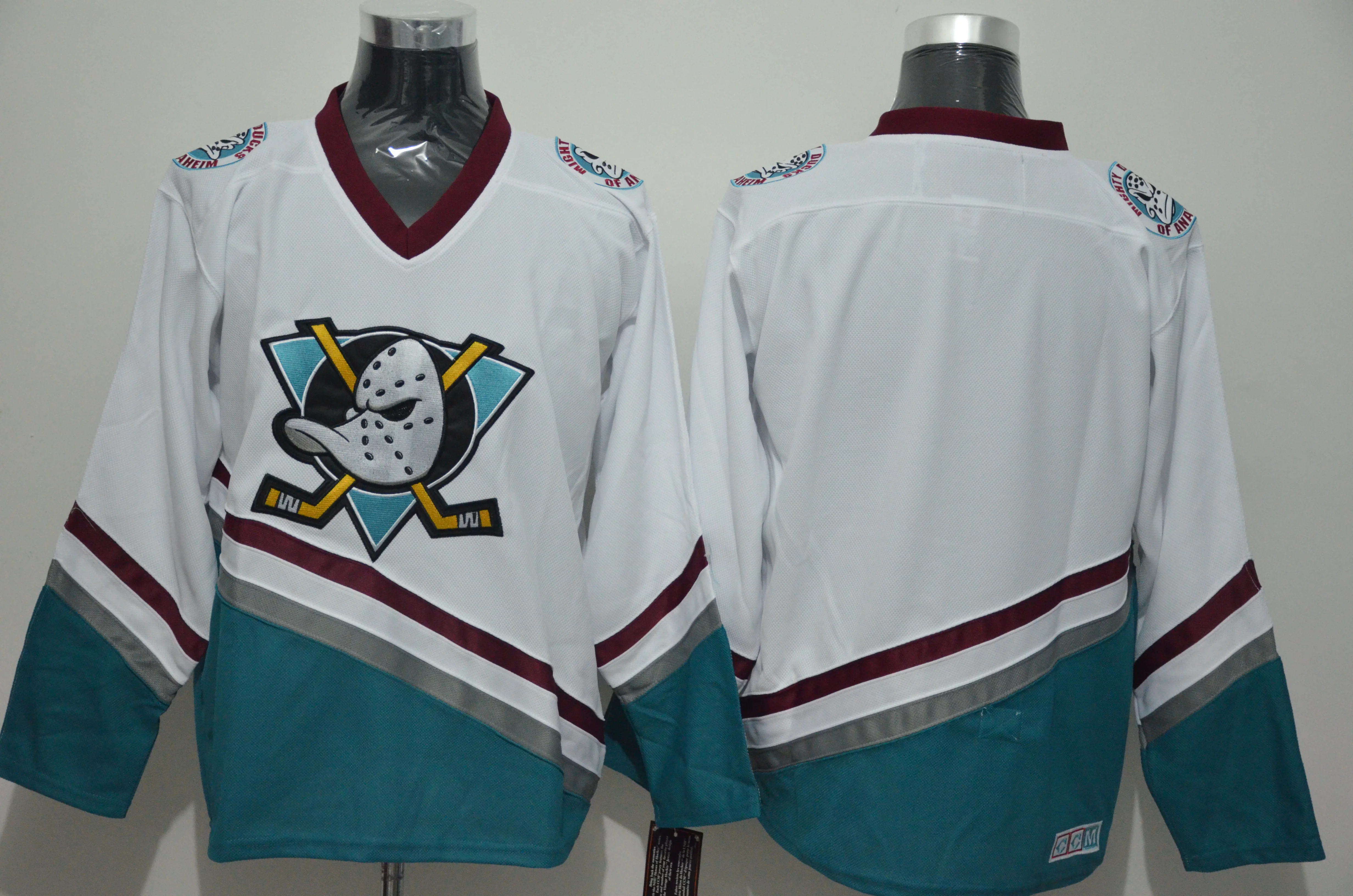 Customizable Anaheim Ducks White and Teal Mighty Ducks Retro Jersey