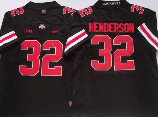 TreVeyon Henderson Ohio State Buckeyes jersey black with red numbers